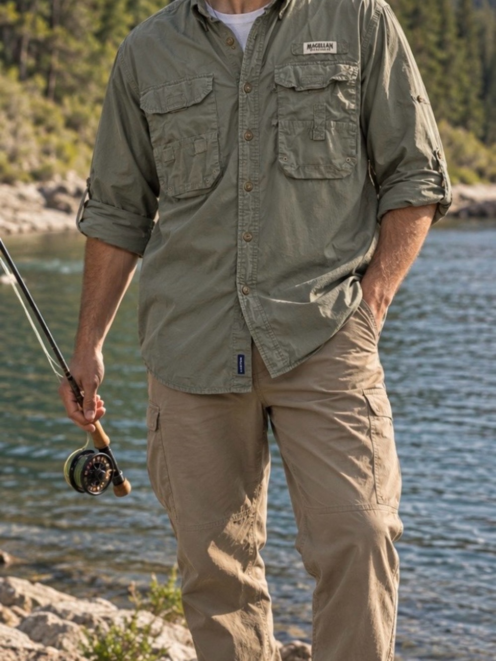 Magellan XL Fishing Shirt Gorpcore Outdoor Utility Sun Protection Olive